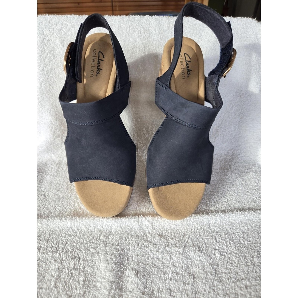 Clarks Giselle Dove Cork Wedge Sandals 3" Heel Black Nubuck Women's 9 Suede